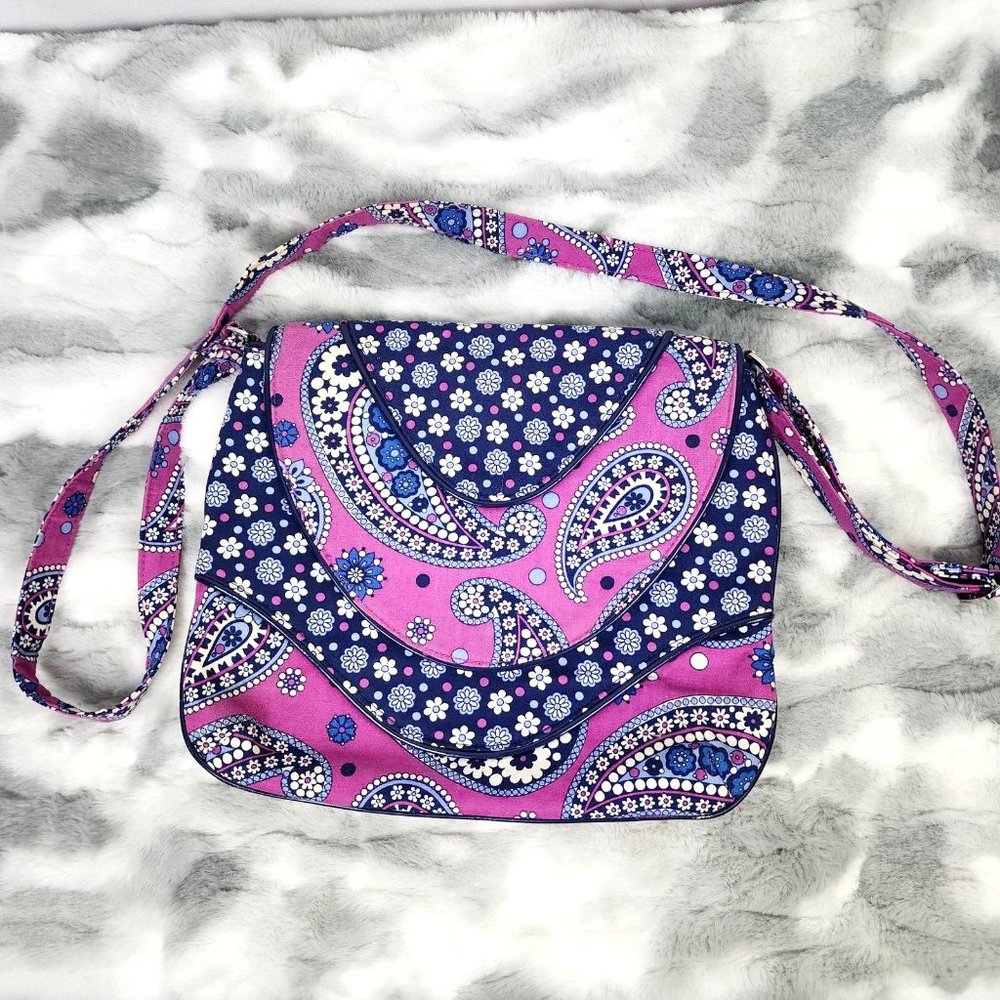 Vera Bradley Blue & Purple Paisley Floral Print Crossbody Purse Shoulder Bag